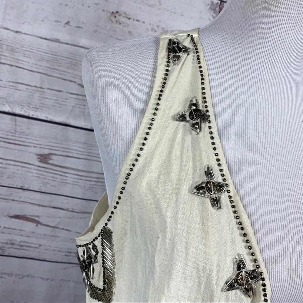 RIVER Island linen and cotton blend beaded embroidered vest Sz 18 - Picture 6 of 10